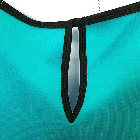 Peplum Sleeveless Tank Top Drop Waist Teal black Trim Stretch Snatched Hourglass - Picture 6 of 8